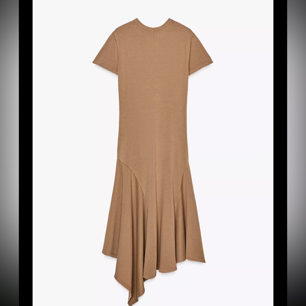 Zara, dark tan, asymmetric washed dress, M - Picture 3 of 11